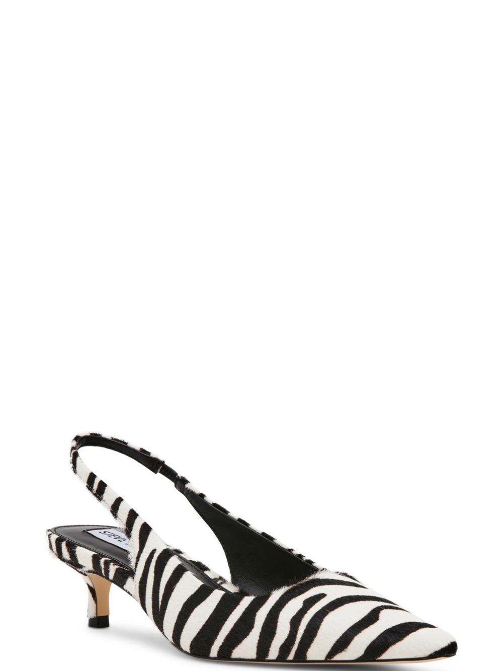 Steve Madden Black & White Zebra Pointed Slingback kitten heels